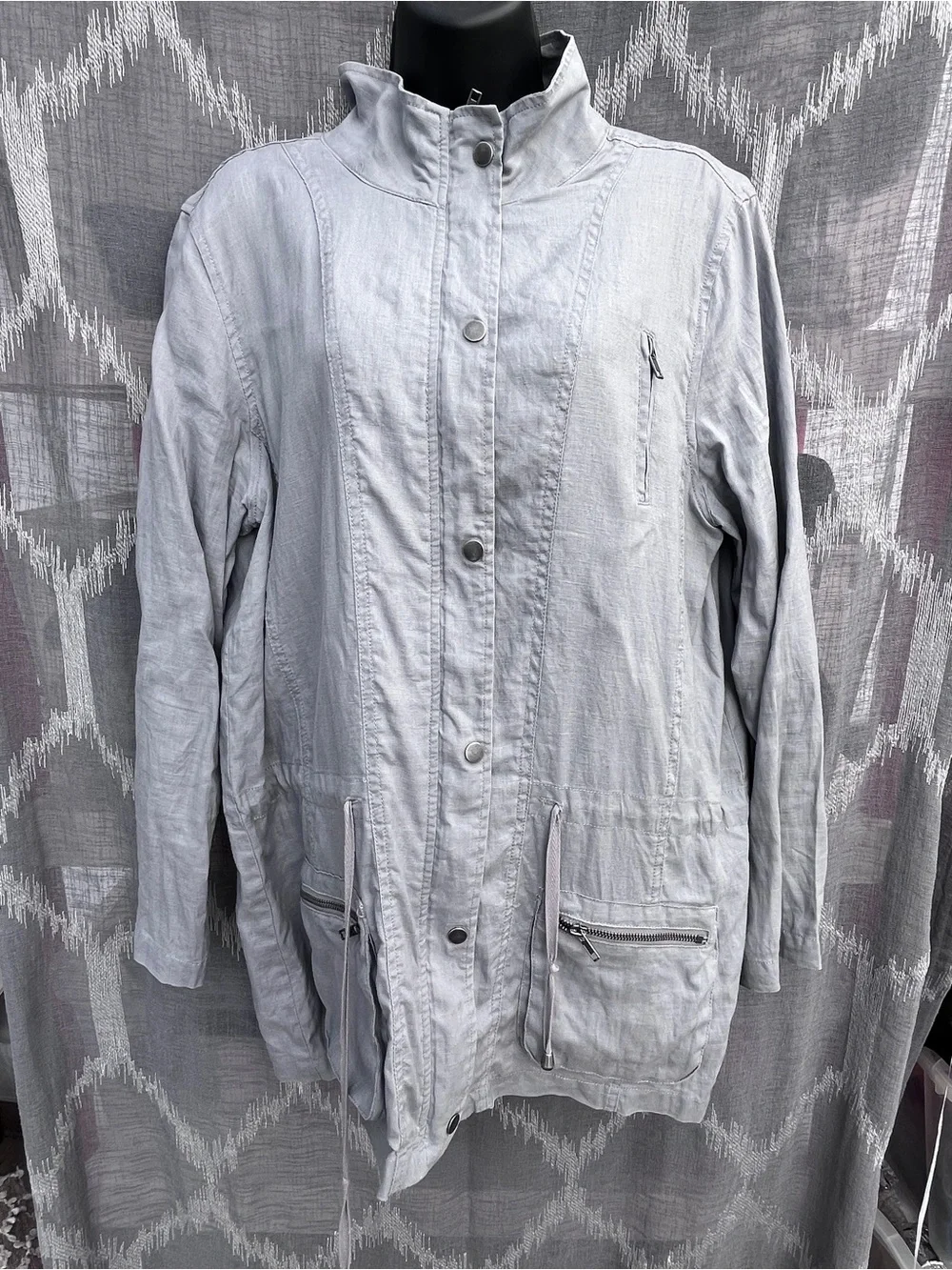 Artisan Ny Light Gray Linen Jacket with Stand Collar